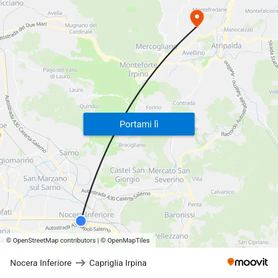 Nocera Inferiore to Capriglia Irpina map