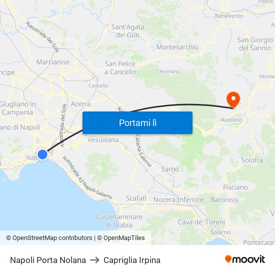 Napoli Porta Nolana to Capriglia Irpina map