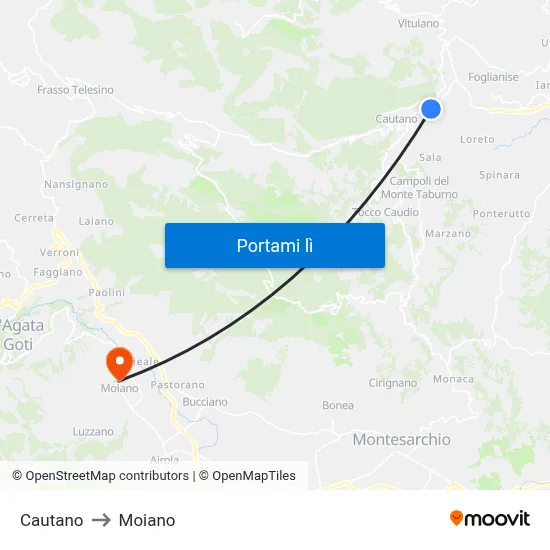 Cautano to Moiano map