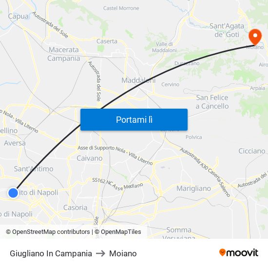 Giugliano In Campania to Moiano map