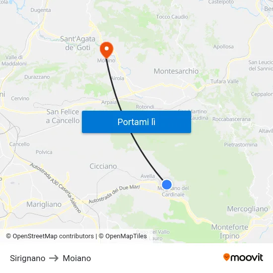 Sirignano to Moiano map