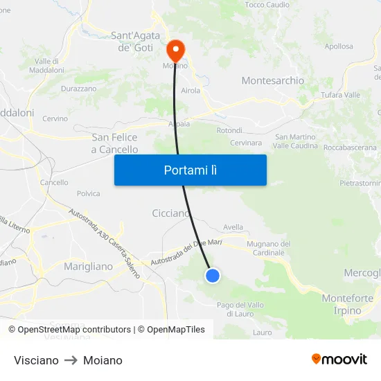 Visciano to Moiano map