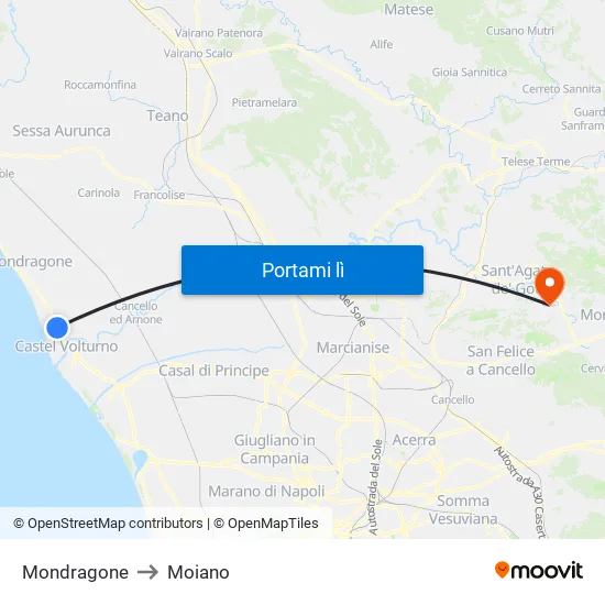 Mondragone to Moiano map