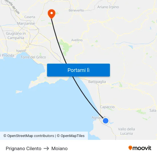 Prignano Cilento to Moiano map