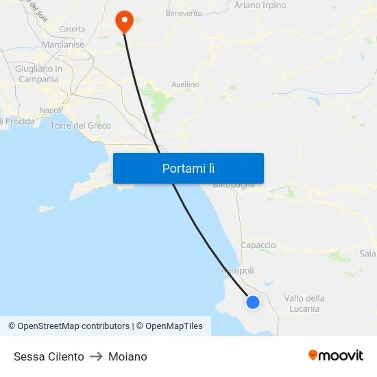 Sessa Cilento to Moiano map