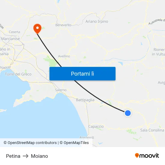 Petina to Moiano map