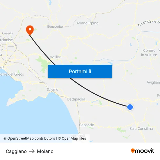 Caggiano to Moiano map
