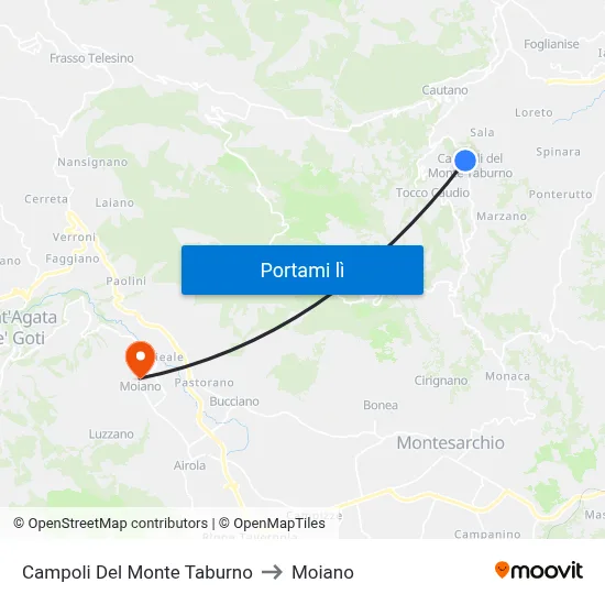 Campoli Del Monte Taburno to Moiano map