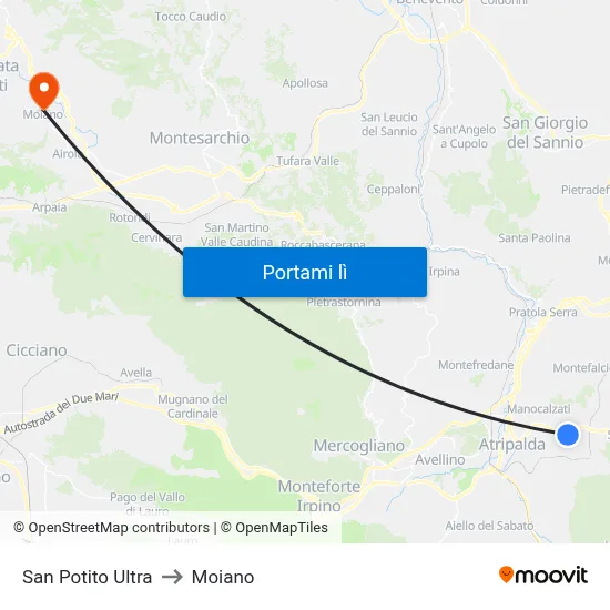 San Potito Ultra to Moiano map