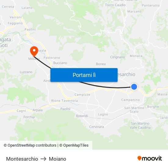 Montesarchio to Moiano map
