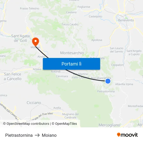 Pietrastornina to Moiano map