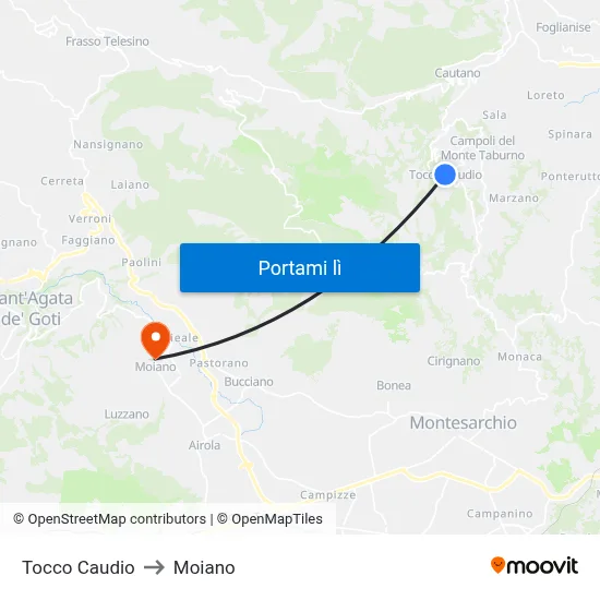 Tocco Caudio to Moiano map