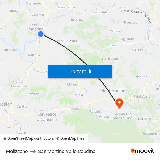 Melizzano to San Martino Valle Caudina map