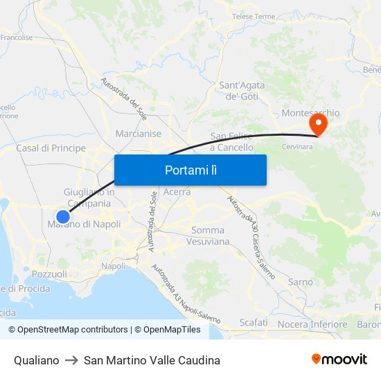 Qualiano to San Martino Valle Caudina map