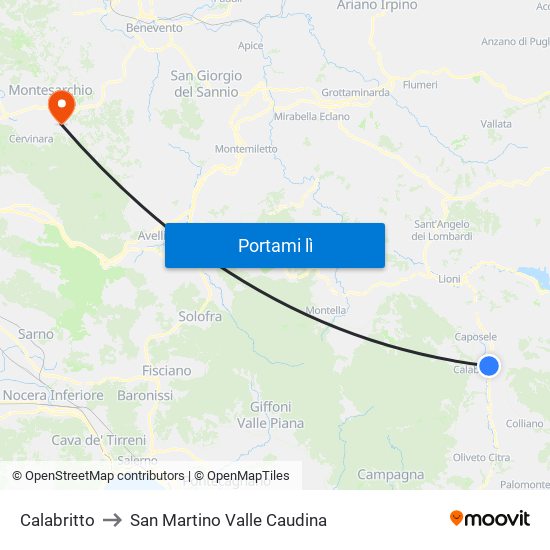 Calabritto to San Martino Valle Caudina map