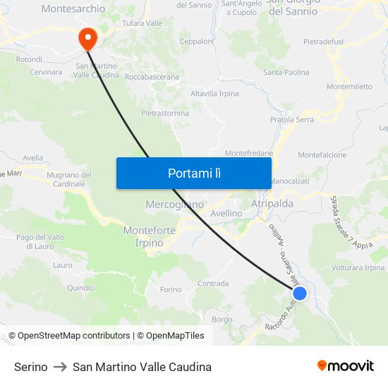 Serino to San Martino Valle Caudina map