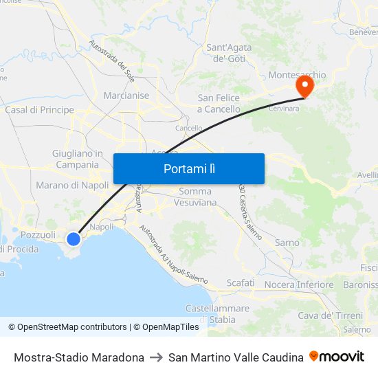 Mostra-Stadio Maradona to San Martino Valle Caudina map