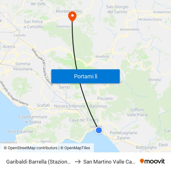 Garibaldi Barrella (Stazione F.S.) to San Martino Valle Caudina map