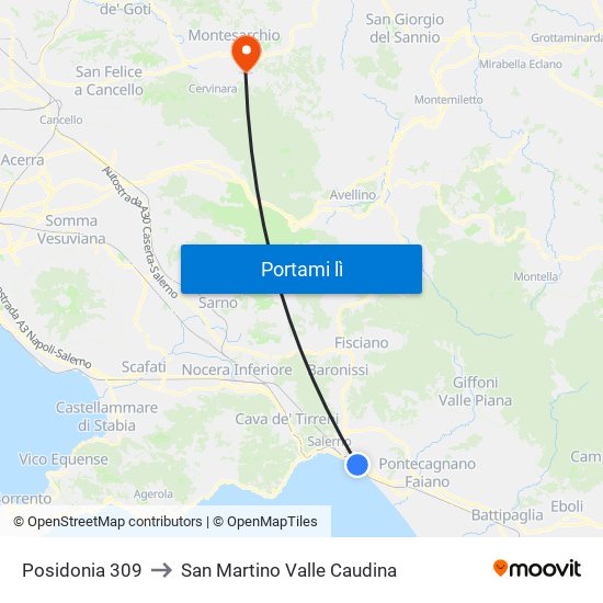Posidonia 309 to San Martino Valle Caudina map