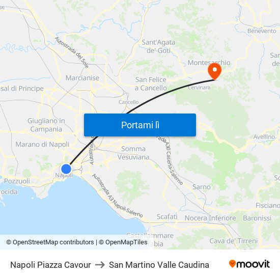 Napoli Piazza Cavour to San Martino Valle Caudina map