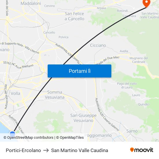 Portici-Ercolano to San Martino Valle Caudina map