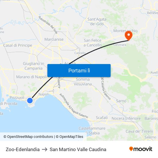 Zoo-Edenlandia to San Martino Valle Caudina map