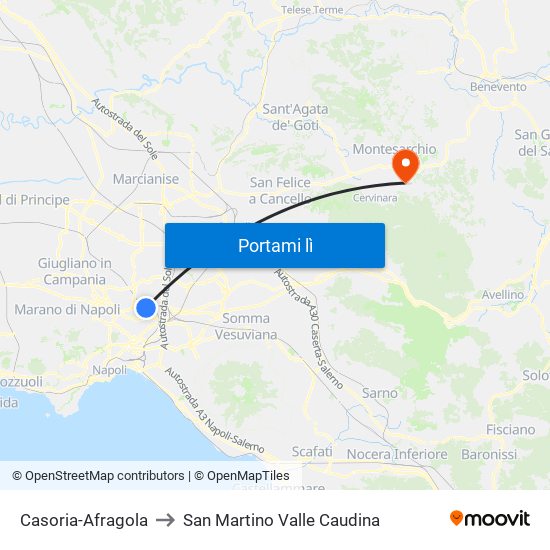 Casoria-Afragola to San Martino Valle Caudina map