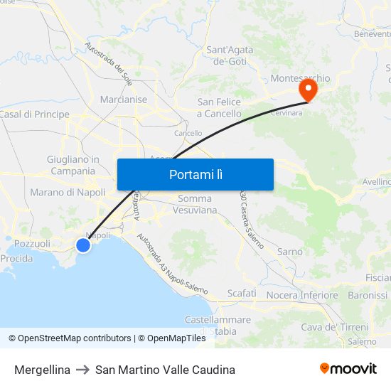 Mergellina to San Martino Valle Caudina map