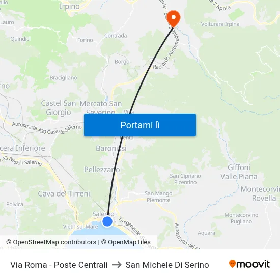 Via Roma - Poste Centrali to San Michele Di Serino map