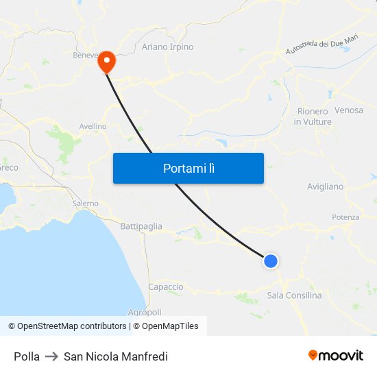 Polla to San Nicola Manfredi map