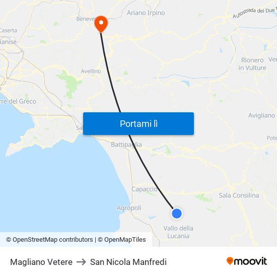 Magliano Vetere to San Nicola Manfredi map