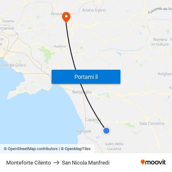 Monteforte Cilento to San Nicola Manfredi map