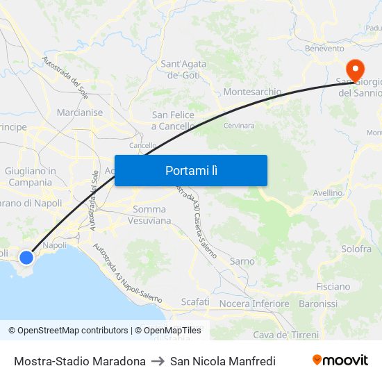 Mostra-Stadio Maradona to San Nicola Manfredi map