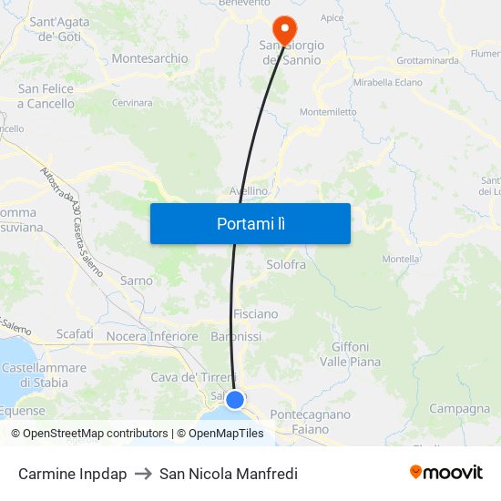 Carmine Inpdap to San Nicola Manfredi map