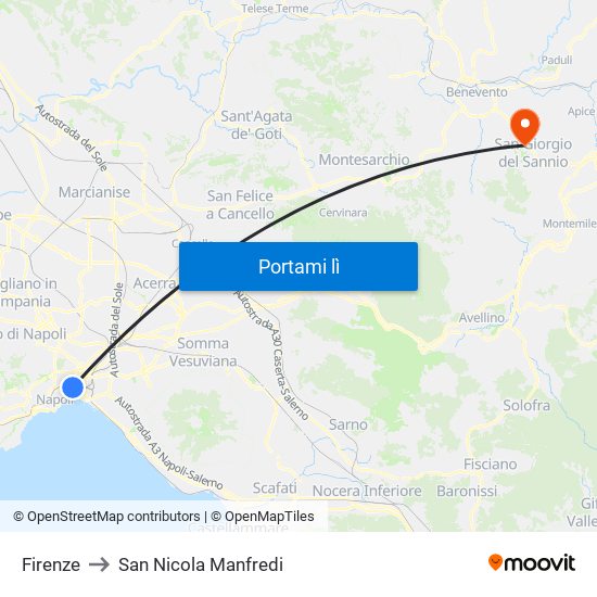 Firenze to San Nicola Manfredi map