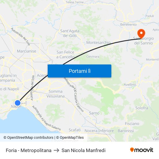 Foria - Metropolitana to San Nicola Manfredi map