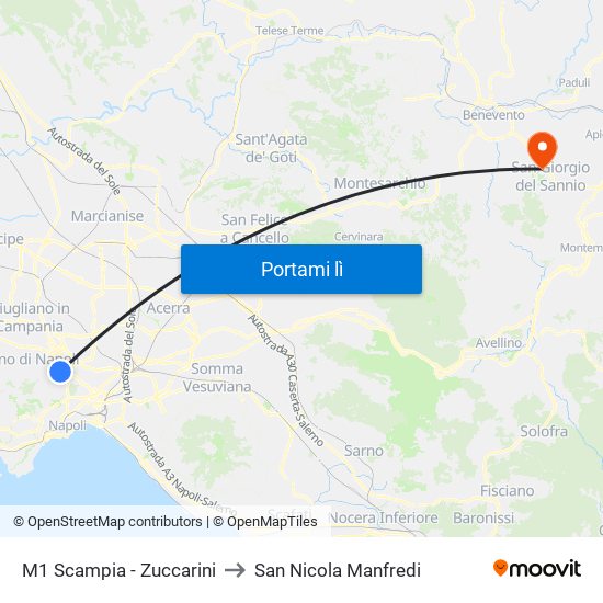 M1 Scampia - Zuccarini to San Nicola Manfredi map