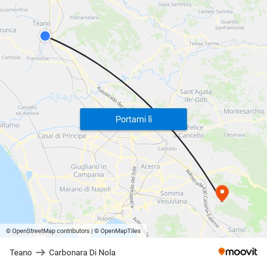 Teano to Carbonara Di Nola map