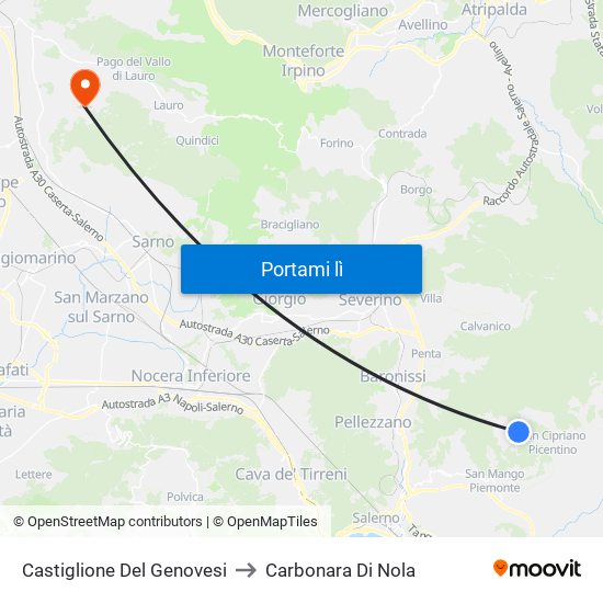 Castiglione Del Genovesi to Carbonara Di Nola map