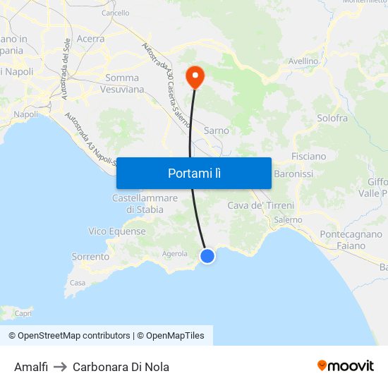 Amalfi to Carbonara Di Nola map