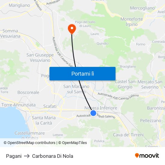Pagani to Carbonara Di Nola map