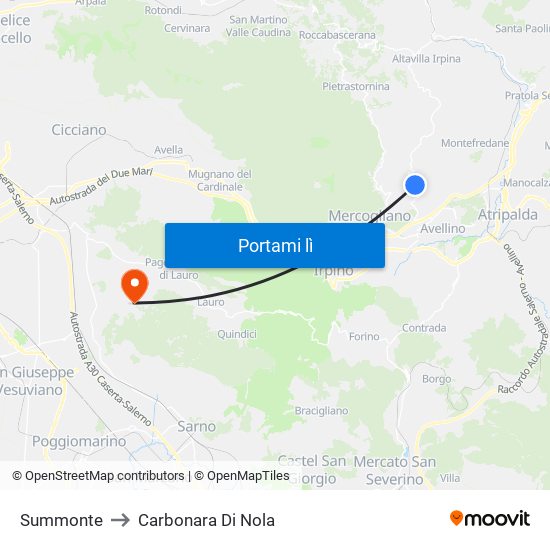Summonte to Carbonara Di Nola map