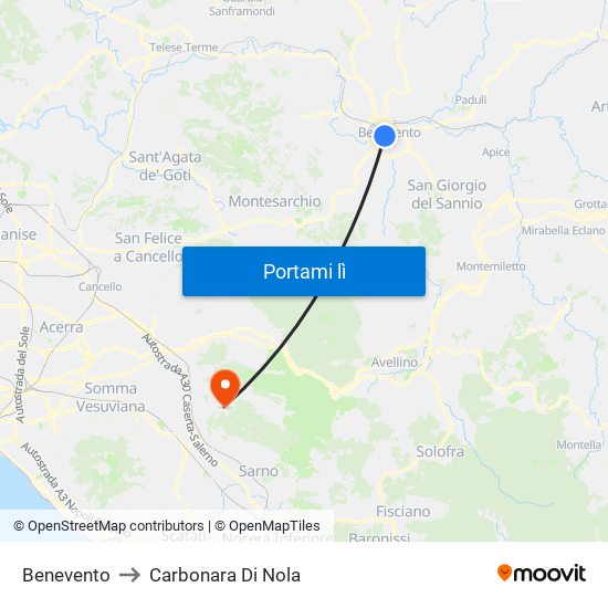 Benevento to Carbonara Di Nola map