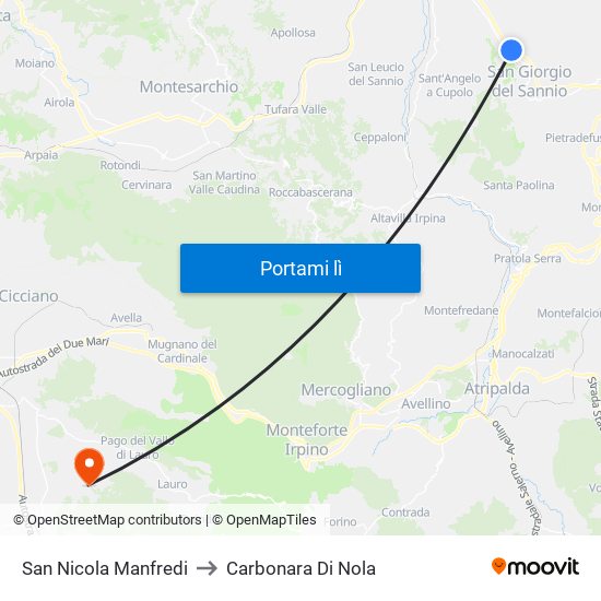 San Nicola Manfredi to Carbonara Di Nola map