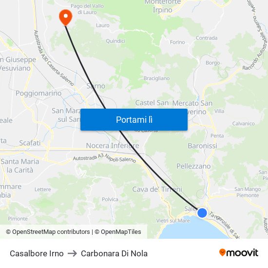 Casalbore Irno to Carbonara Di Nola map