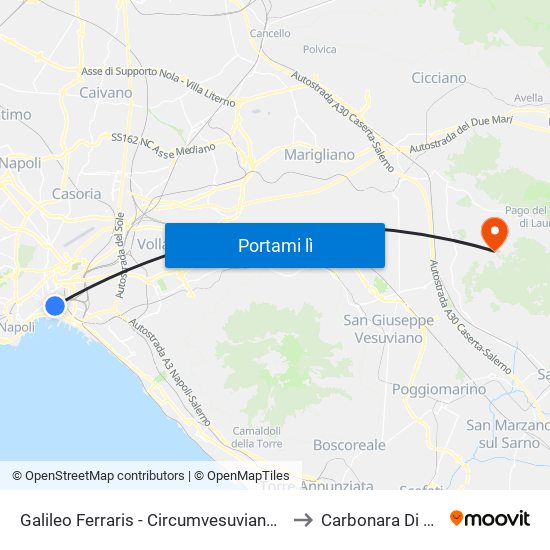 Galileo Ferraris - Circumvesuviana E.A.V. to Carbonara Di Nola map