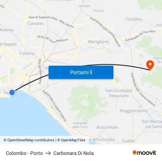 Colombo - Porto to Carbonara Di Nola map