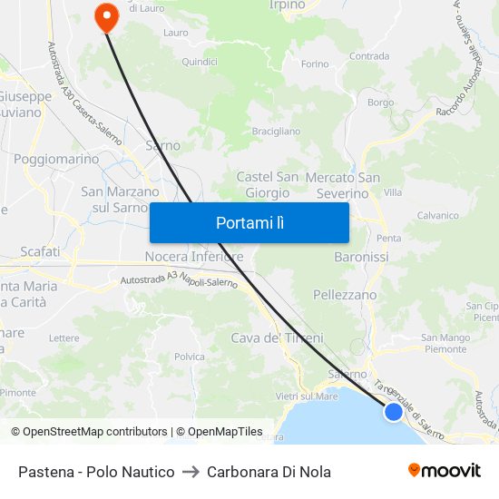 Pastena  - Polo Nautico to Carbonara Di Nola map