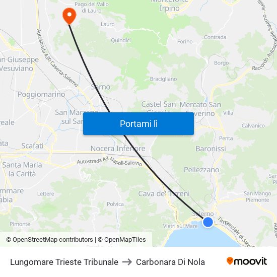 Lungomare Trieste Tribunale to Carbonara Di Nola map