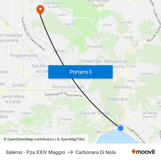 Salerno - P.za XXIV Maggio to Carbonara Di Nola map